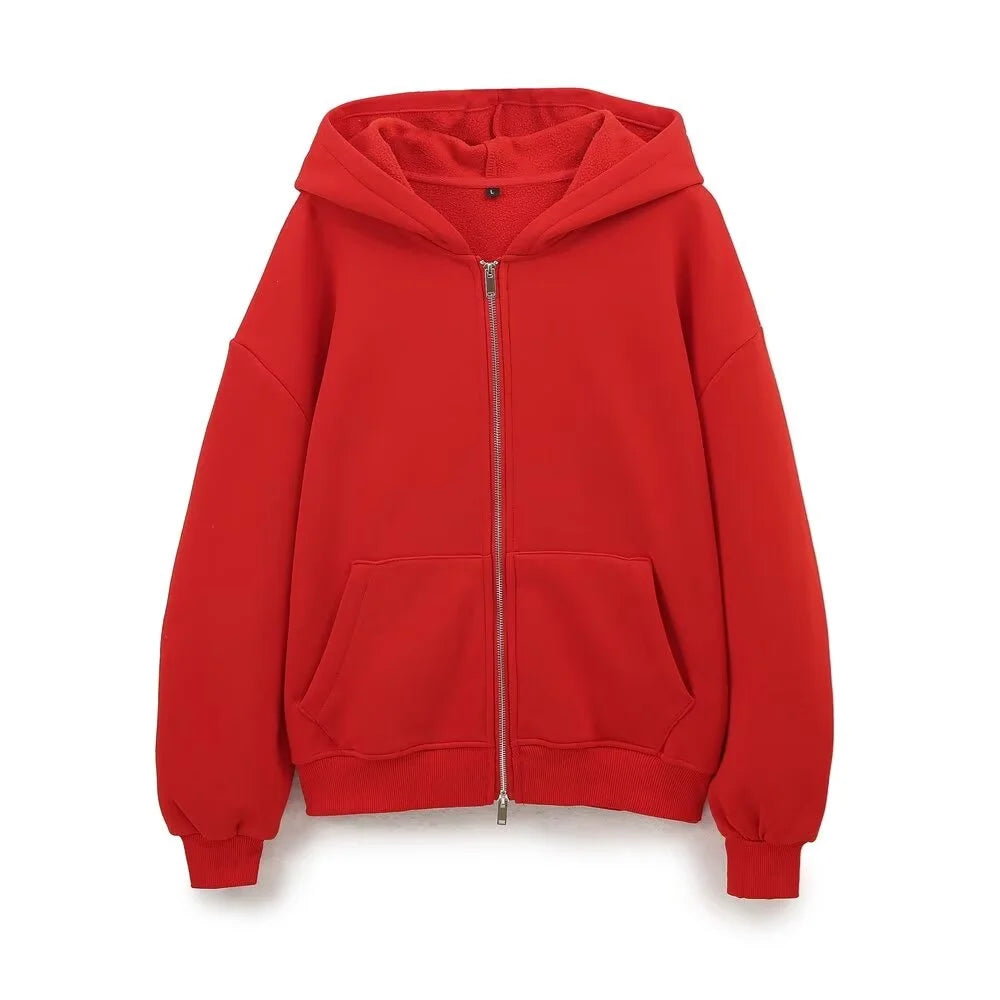 Casual Hooded Zipper Jacket & Wide-Leg Pants Set