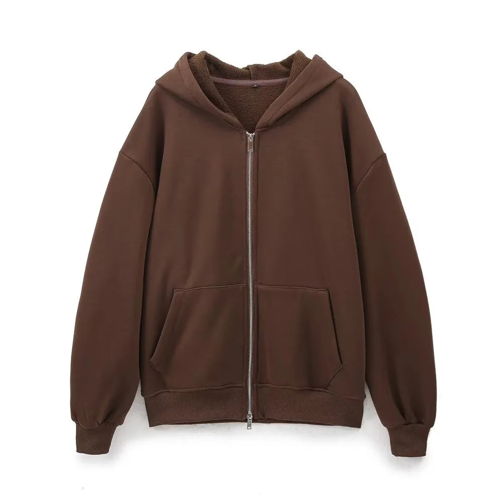 Casual Hooded Zipper Jacket & Wide-Leg Pants Set