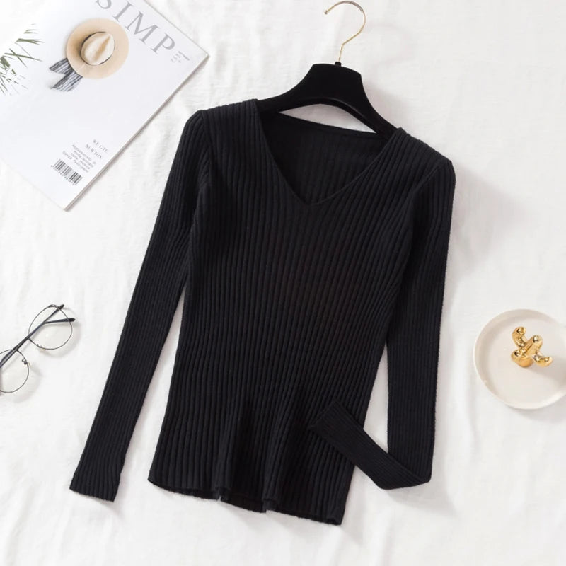 V-Neck Knitted Sweater – Soft Autumn & Winter Pullover