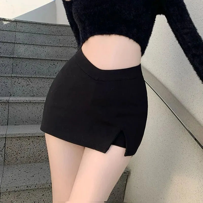 Black Split Mini Skirts Women