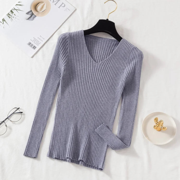 V-Neck Knitted Sweater – Soft Autumn & Winter Pullover