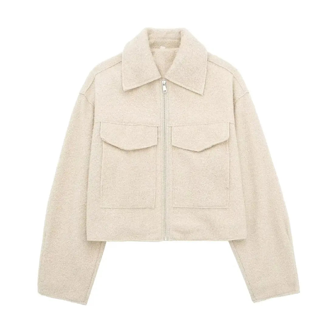 Willshela Women Fashion With Pockets Grey Front Zipper Jackets