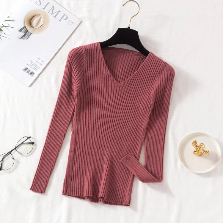 V-Neck Knitted Sweater – Soft Autumn & Winter Pullover