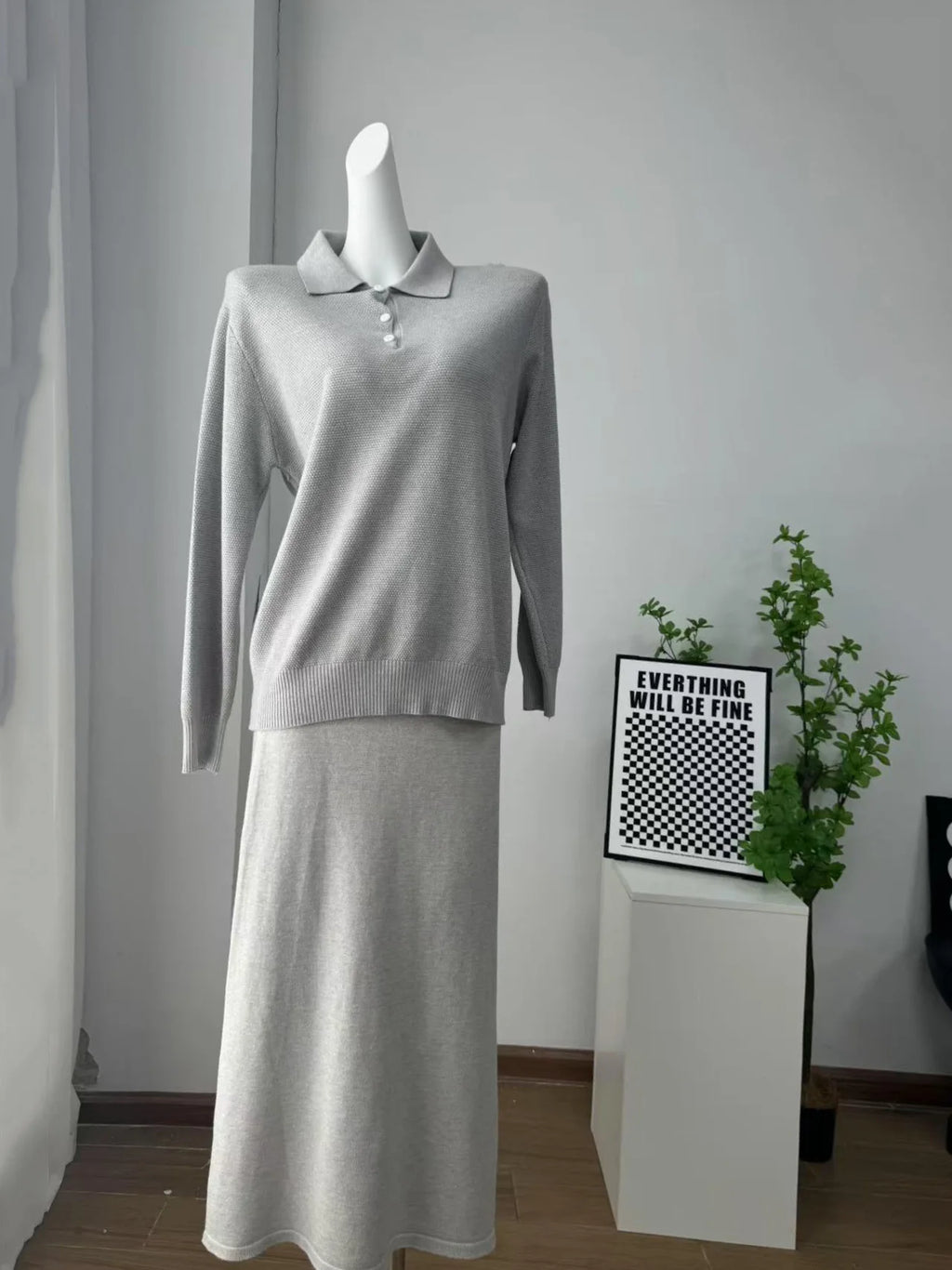 Hirsionsan Winter Thick Women Knitted Suits Soft 2 Pieces soft Female Sets Polo Neck Sweater & Wide Leg Pants Knitted Outfit