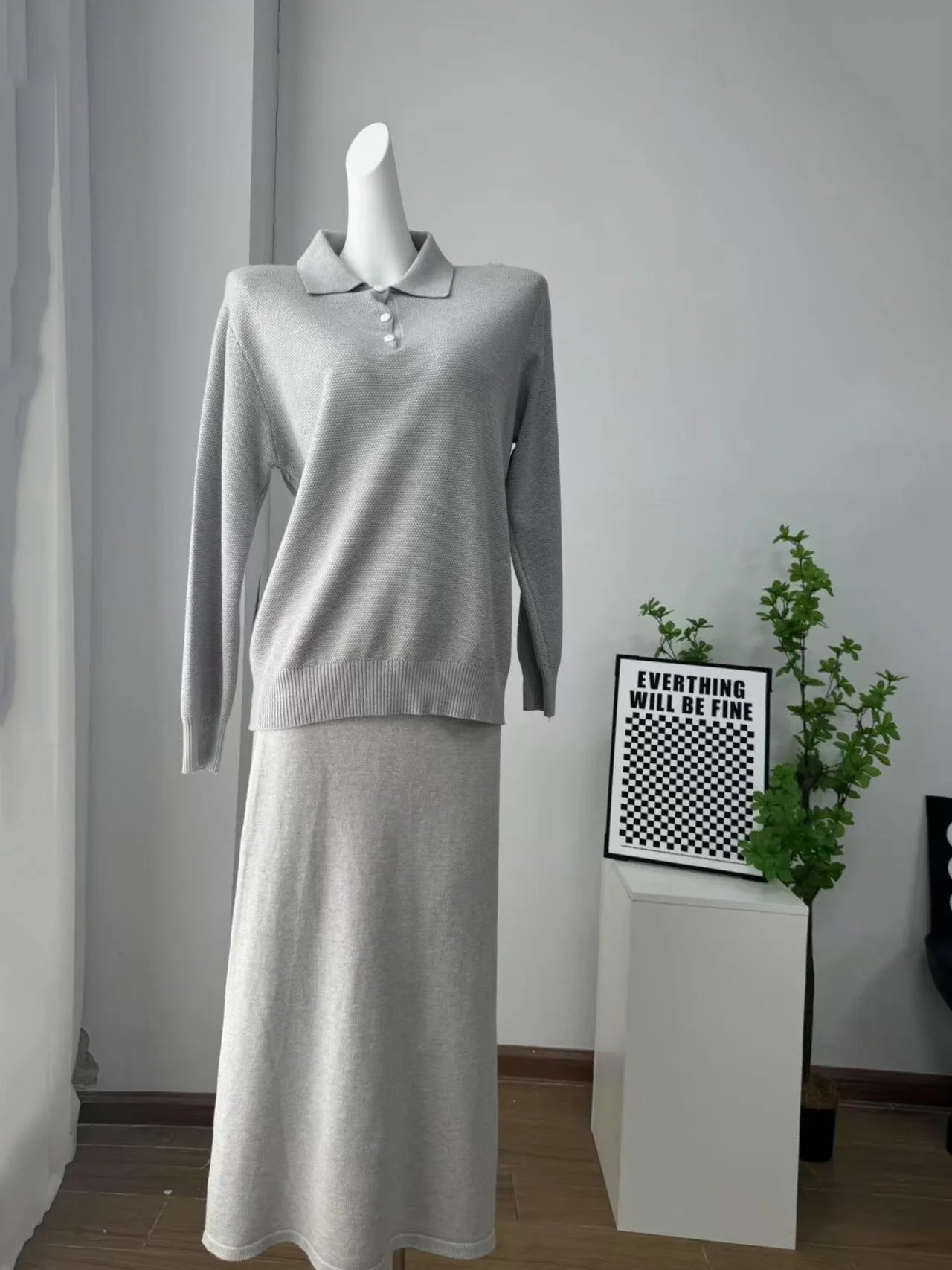 Hirsionsan Winter Thick Women Knitted Suits Soft 2 Pieces soft Female Sets Polo Neck Sweater & Wide Leg Pants Knitted Outfit