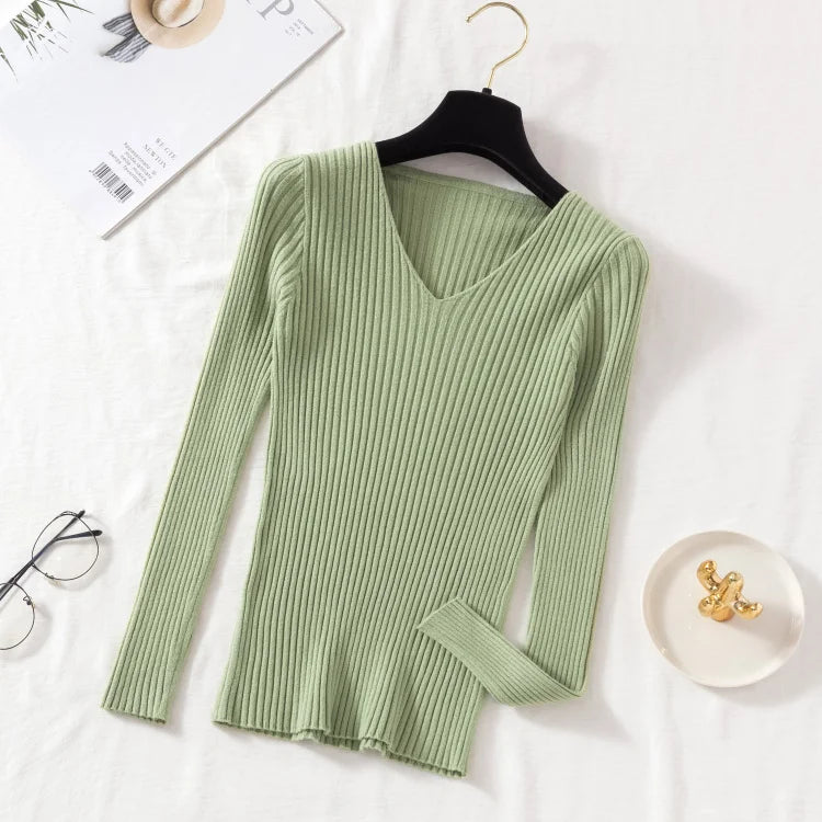 V-Neck Knitted Sweater – Soft Autumn & Winter Pullover