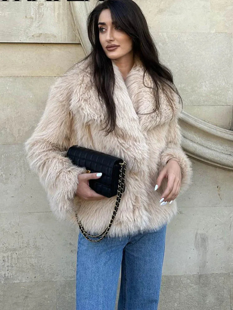 Women Fashion Cropped Faux Fur Jacket Coat