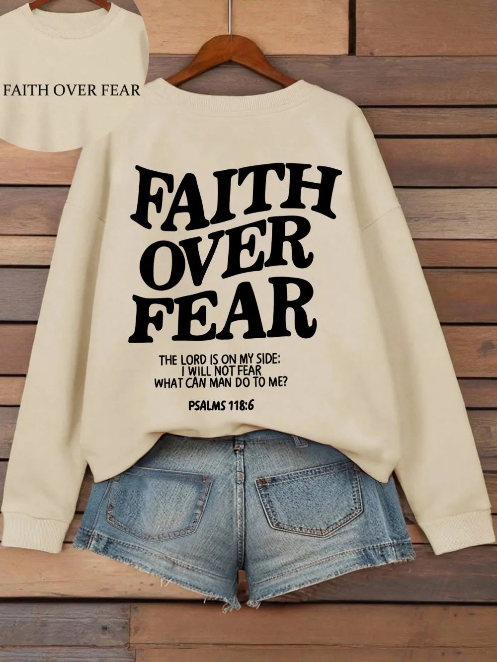 Casual Women's Hoodies Faith Over Fear Letter Printing Sweatshirts Fleece Warm Comfortable Pocket Pullovers Autumn Streetwear