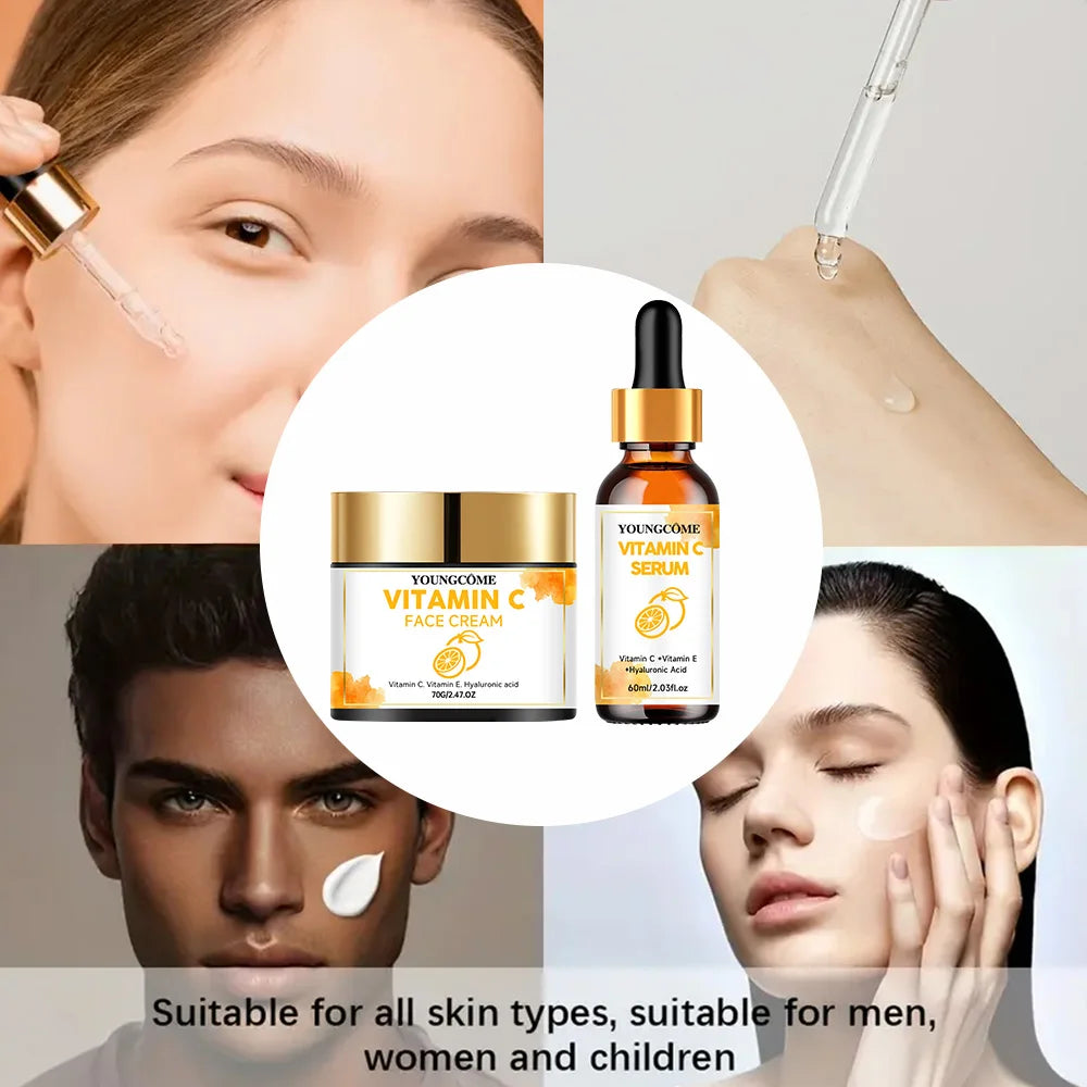 YOUNGCOME Vitamin C Skin Care Set For Women , Moisturizing Hyaluronic Acid Skin Care Routine with  Serum, Face Cream 70g+60ml