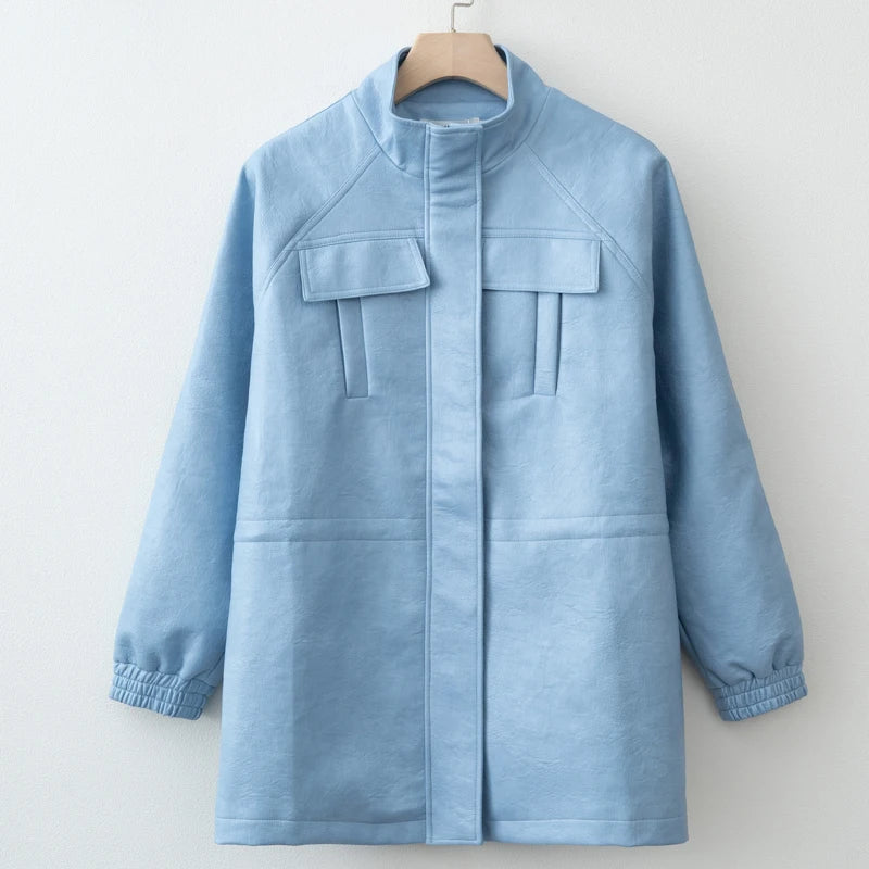 Autumn Pu Leather Jacket with Elastic adjustable waist