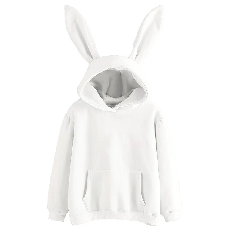 2025 autumn and winter new women's clothing Harajuku Wei hooded rabbit hoodie solid color loose casual women's top women's coat