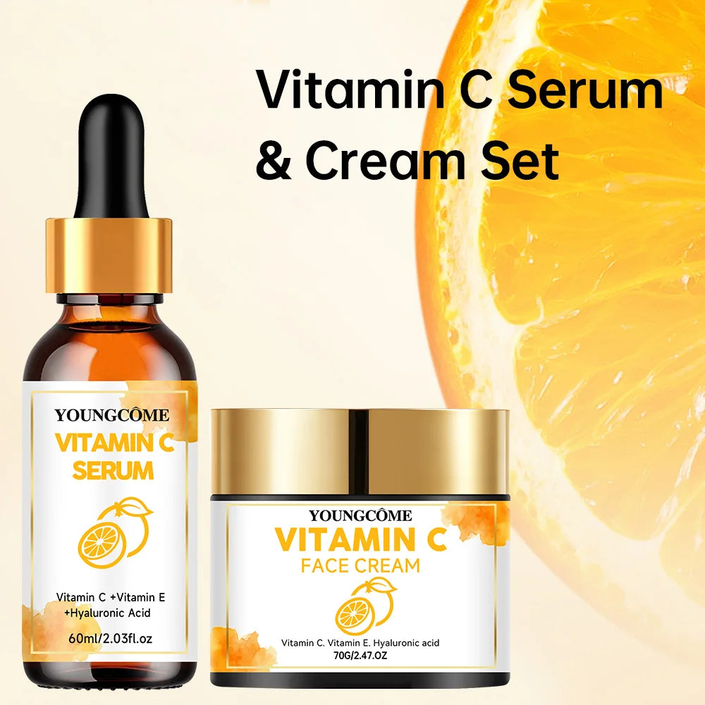 YOUNGCOME Vitamin C Skin Care Set For Women , Moisturizing Hyaluronic Acid Skin Care Routine with  Serum, Face Cream 70g+60ml