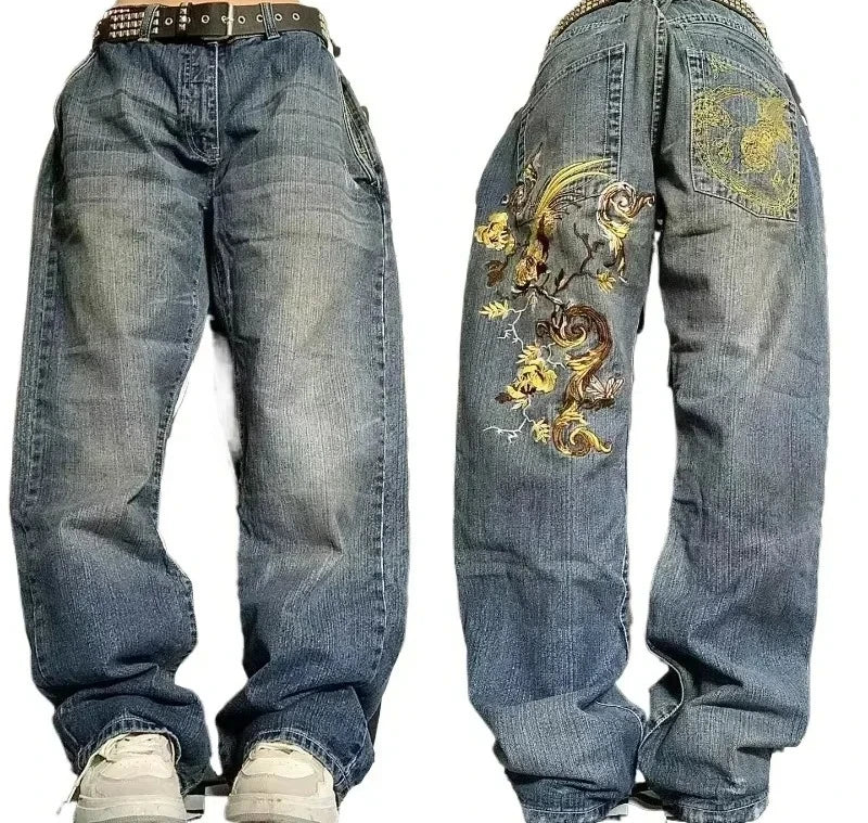 American Fashion Hip Hop Joker Oversized Jeans Women Street Y2K New Clearance Spot Hot Mopping Wide-leg Pants Unisex Loose Jeans