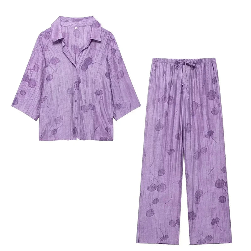 Women's Set 2024 New Fashion Spring Jacquard Loose Ladies Shirt Summer Women Pants Casual Chic Print Set for Women