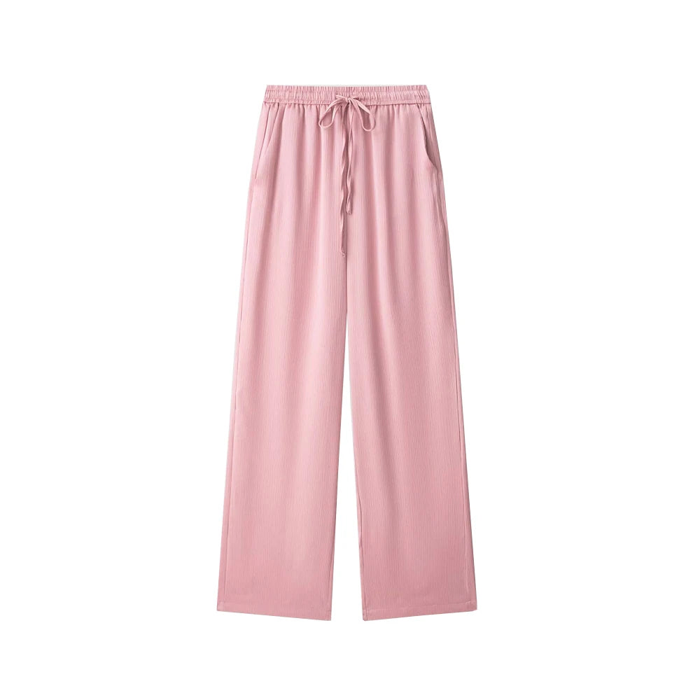 Women's Double-Breasted Loose Blazer Coat and High Elastic Waist Wide Leg Pants, Female Two Piece Sets, Fashion