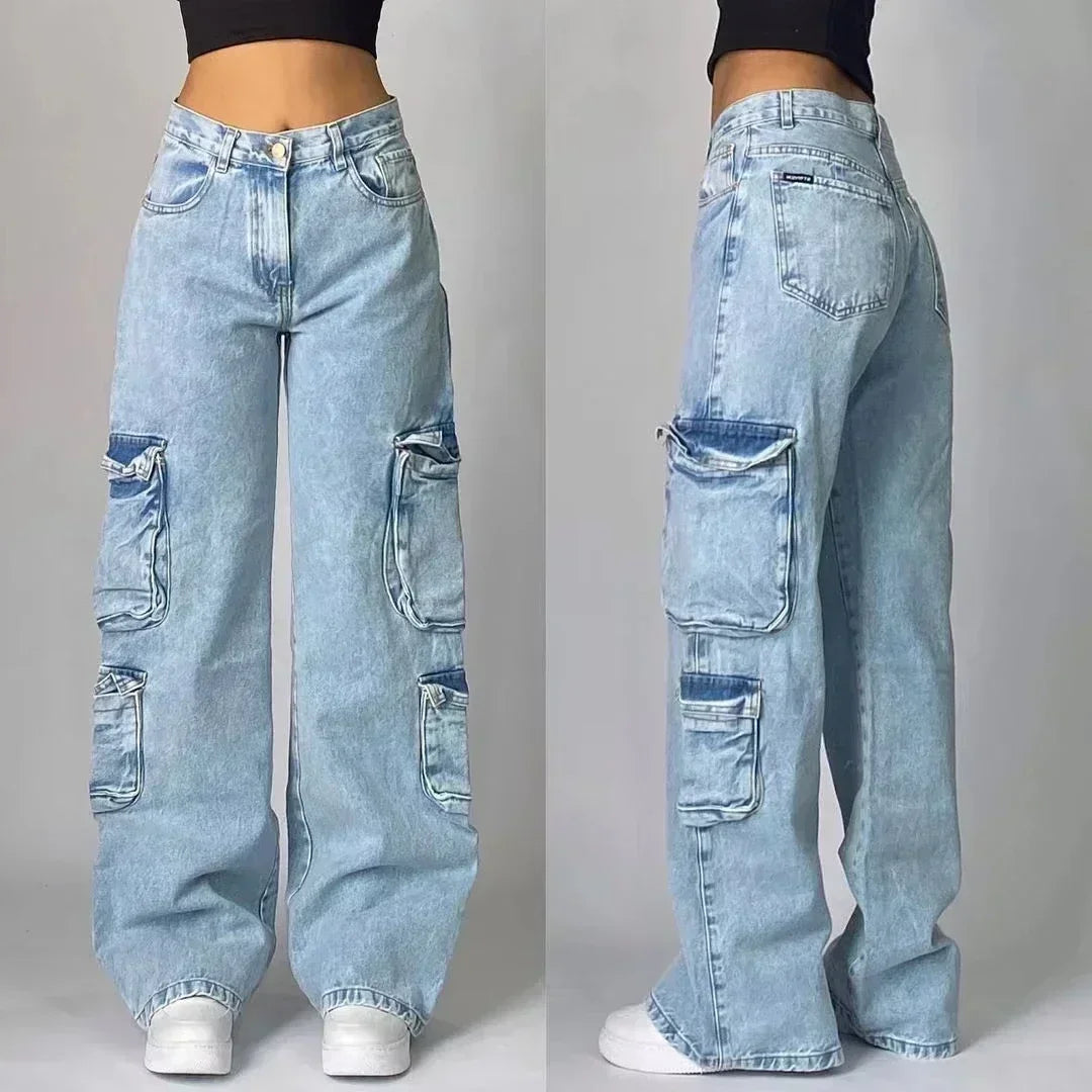 American Y2K 2025 New Baggy Wide Leg Black Jeans Overszied Women Street Casual Joker Denim Pants Couple Jeans Vintage Streetwear