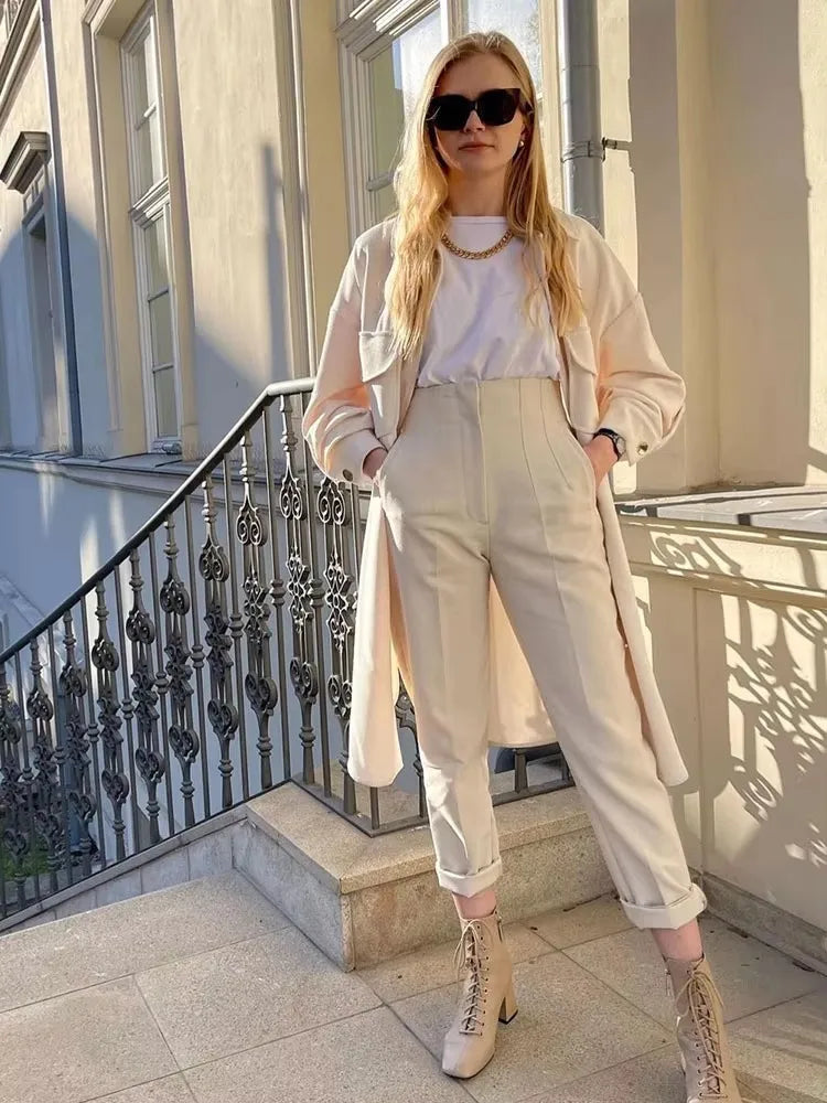 HH Women Elegant Solid Pencil Pants High Waist Pant For Women Casual Streetwear Woman Trousers Office Wear Chic Pant