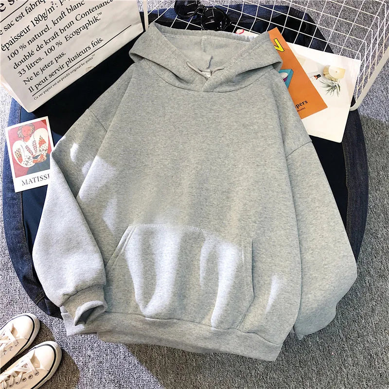 2024Autumn Casual Women's Solid Hoodie Comfortable Strecth Sweatshirts Loose Pocket Warm Clothes Fashion Street Female Pullovers