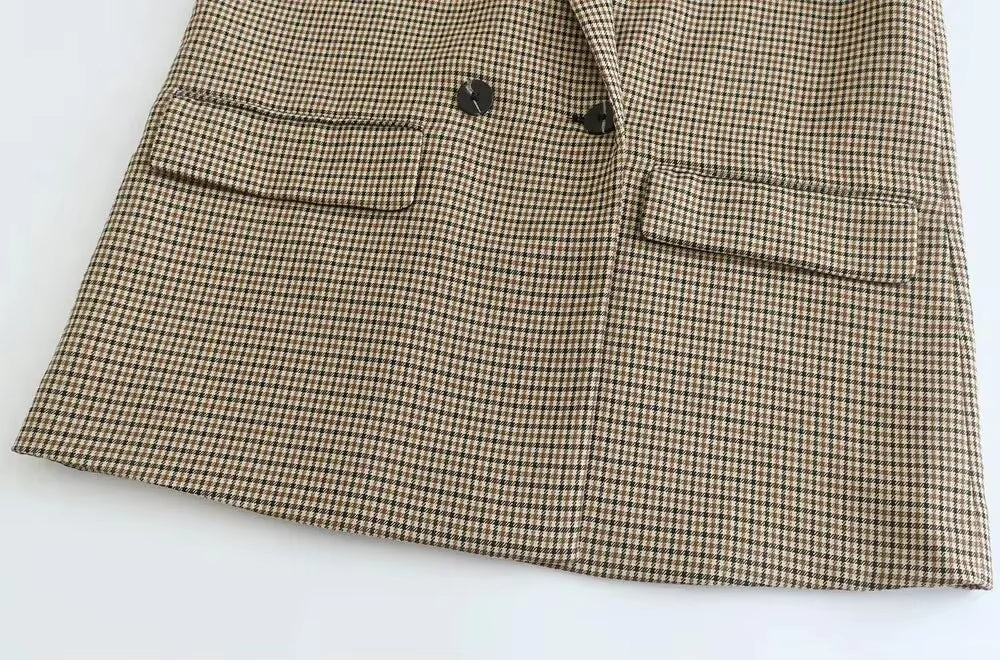 Double Breasted Plaid Blazer Coat