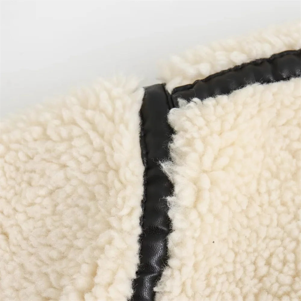 Artificial Fur Effect Motorcycle Jacket Coat with Fur Integration