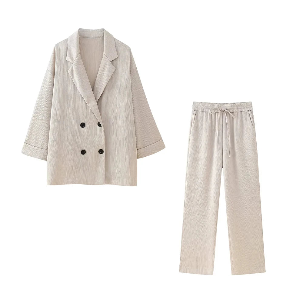 Chic Double-Breasted Blazer & Wide-Leg Pants Set